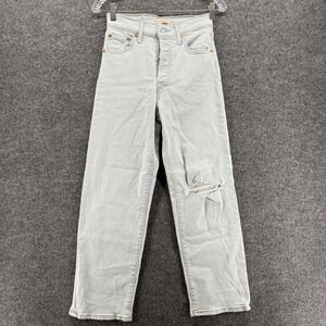 Levis Jeans Womens 25 Ribcage Straight Ankle Distressed Button Fly 90s Grunge